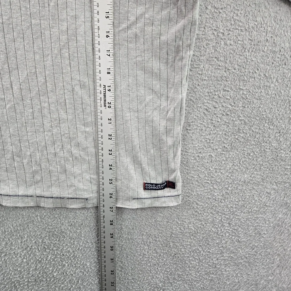 VINTAGE Polo Jeans Men Shirt‎ L Gray Embroidered Striped Flag Patch Logo